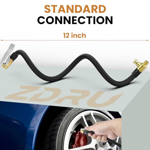 12-Inch Tire Inflator Extension Hose - Flexible Rubber Air Line for Car, Motorcycle, Bicycle
