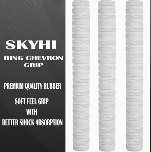 Skyhi Premium Chevron Cricket Bat Grips - 3 Pack, Chevron Ring White