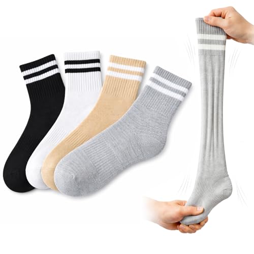 Women's Striped Cotton Crew Socks - Comfortable Athletic Socks, 4 Pairs