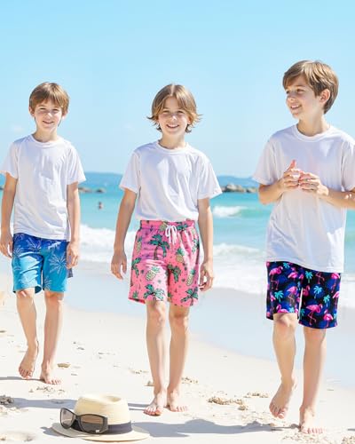 Boys Swim Trunks with Compression Liner - UPF 50+, Quick Dry, 10 Years / Pink Pineapple