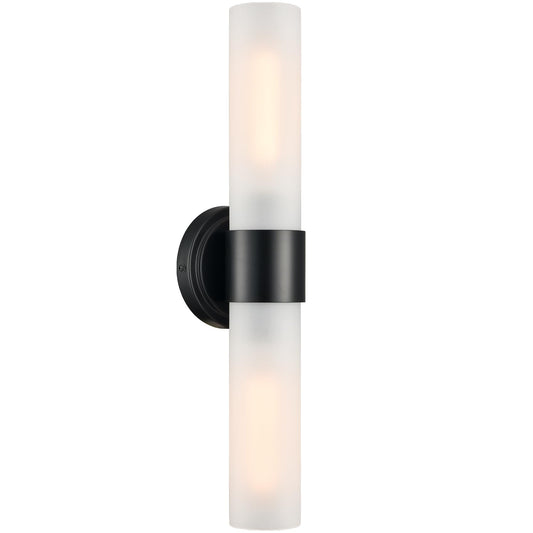 DAYCENT Modern Black Bathroom Vanity Lights Farmhouse 2-Light Frosted Glass Wall Sconce Matte Black Cylinder Sconces Wall Lighting for Bedroom Hallway Living Room, 20" H