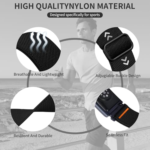 22mm Nylon Sport Ankle/Arm Band - Black Replacement for Garmin & Galaxy