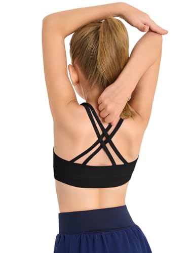 Girls Athletic Sports Bra - Kids 11-12 Years Black, Moisture-Wicking