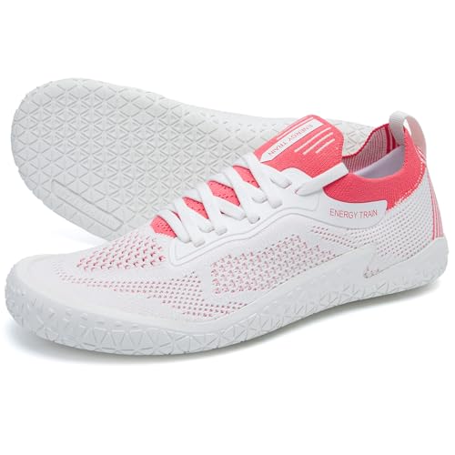 Women's Barefoot Training Shoes - Zero Drop Lightweight Sneakers - White Peach