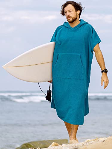 Surf Poncho Changing Robe with Hood - Sea Blue Microfiber Towel