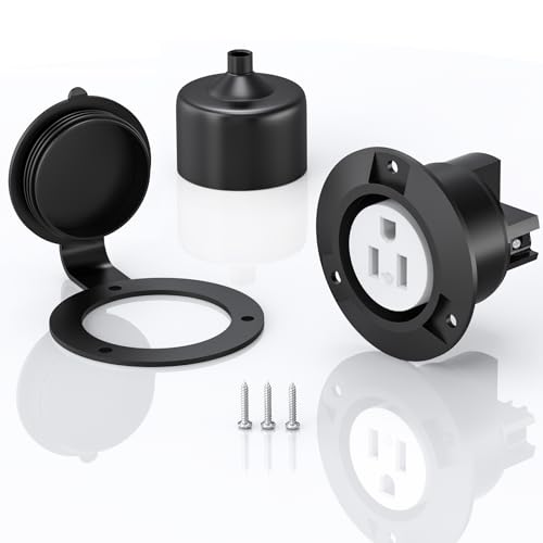 120V 15A Flanged Outlet Female Electrical Outlet with Cover NEMA 5-15R Waterproof Receptacle for RVs Marine Truck Bed Block Heater ETL Listed