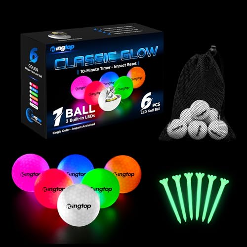 Glow in the Dark LED Golf Balls - Classic Glow 6 Pack with Tees