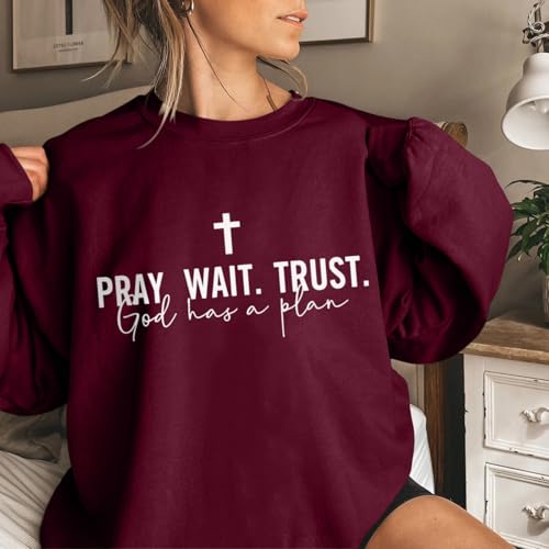 Christian Faith Hoodie for Women - God Cross Graphic Shirt - Wine Red, XX-Large