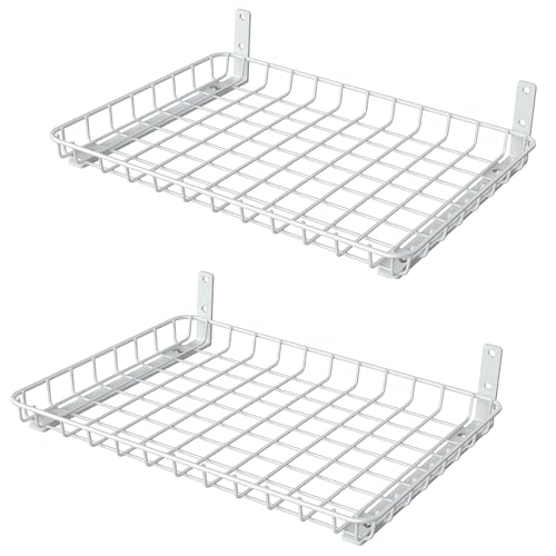 WALMANN Wall Shelves, 12 * 18 inch Wall-Mounted Storage Shelves for Garage, Closet, Laundry Room, Heavy Duty Wall Shelving, Holds Up to 60 lbs(Pack of 2, White)