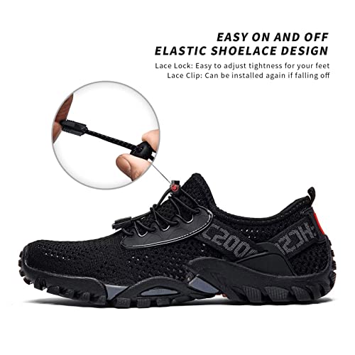 SOBASO Water Shoes Women Men Quick Dry Aqua Beach Swim Footwear All Black 12 Women / 10.5 Men