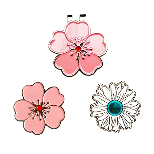 Magnetic Golf Ball Marker & Flower Hat Clip Set