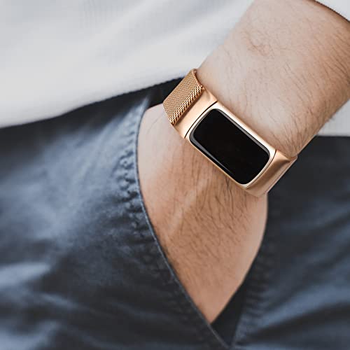 Vanjua Rose Gold Stainless Steel Mesh Loop Replacement Strap for Fitbit Charge 6