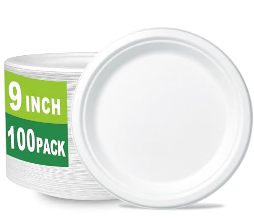 CantaGreen 9 Inch Compostable Plates – 100 Count Heavyweight Sugarcane Bagasse & Bamboo Fibre