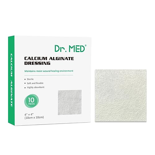 Dr. Med Calcium Alginate Wound Dressing 4x4 Inch 10 Pack - High Absorption, Non-Stick Healing Gauze