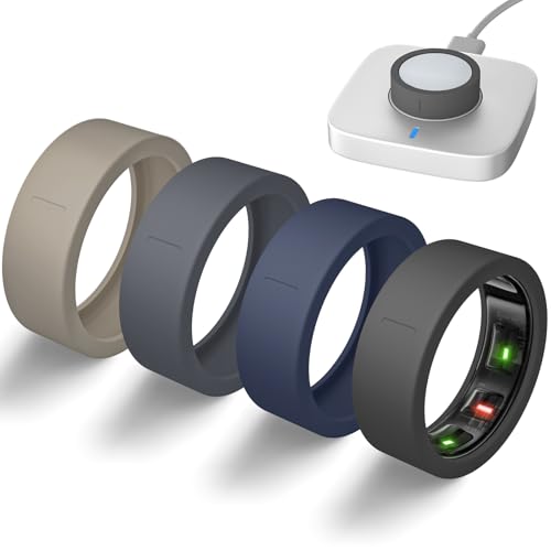 4 Pack Oura Ring Cover - Ultra-Thin BandRain Silicone Covers for Oura Gen 4/3 (Black, Midnight Blue, Smoked Black, Olive Green) M