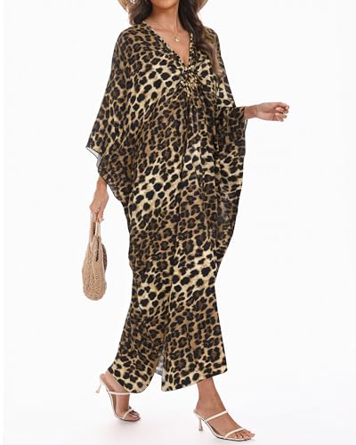 Bsubseach Women's Leopard Print Kaftan Dress Plus Size Beach Coverup