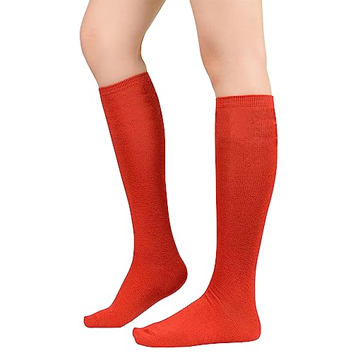 Long Knee High Socks for Women - Mixed Striped Tube Socks - Red & Green