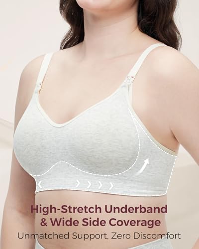 Momcozy U.S. Cotton Nursing Bras for Breastfeeding - Seamless Maternity Bra, XX-Large Light Gray