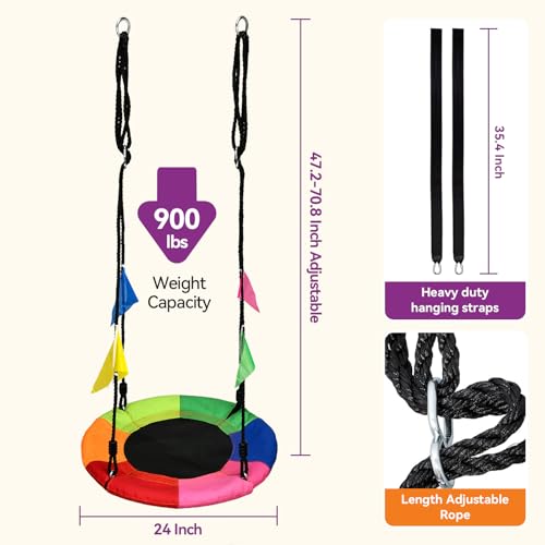 HeyZoo 24 Inch Saucer Swing for Kids - 6-Color Outdoor Playground Equipment