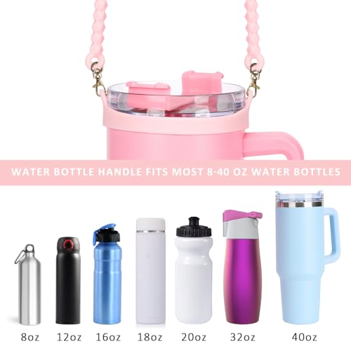 Water Bottle Handle - Soft Silicone Sling, Adjustable Strap - Pink