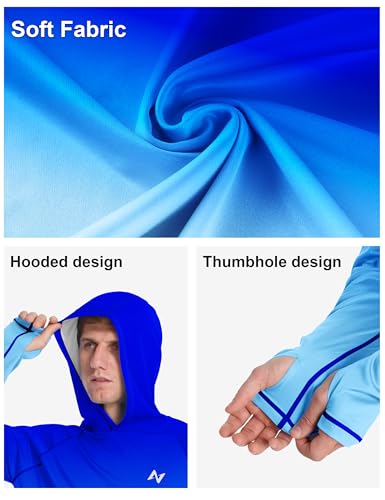 isnowood Men’s UPF 50+ Fishing Hoodie Sun Shirt Long Sleeve – Large, Royal Blue Gradient