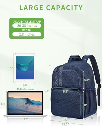 MAY TREE Blue Mesh Backpack 28L Heavy Duty Large Capacity Beach Bag