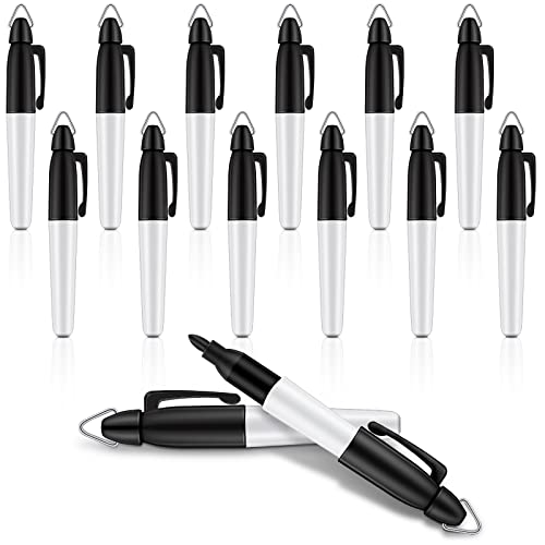 Mini Permanent Markers Set - 12 Pcs with Golf Keychain Clips - Black