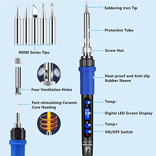 Soldering Iron Kit, 100W High-Power LCD Digital Soldering Iron, Circuit Board Repair Soldering Kit with Magnifying Glass Helping Hands, Adjustable Temperature Solder Welding Tools