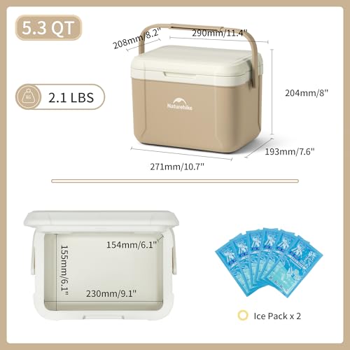 Naturehike 5.3-Quart Hard Cooler Ice Chest Brown | Insulated Outdoor Everyday