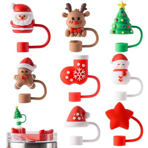 Christmas Silicone Straw Caps - 10mm Reusable Dust-Proof Toppers