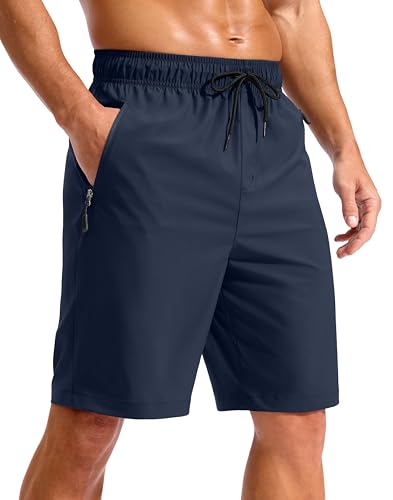 G Gradual 9" Inseam Swim Trunks Navy - Quick Dry Board Shorts with Zipper Pockets (No Liner) - Men