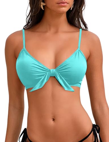 Light Blue Bow Knot Bikini Top - Adjustable Straps, Padded Crop