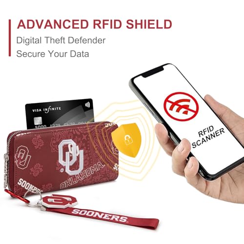 NCAA Wristlet Purse for Women - RFID Blocking Clutch Wallet, Ou-red