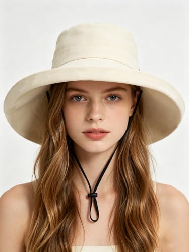 UV Protection Women's Sun Hat - Reversible Beige Bucket Hat