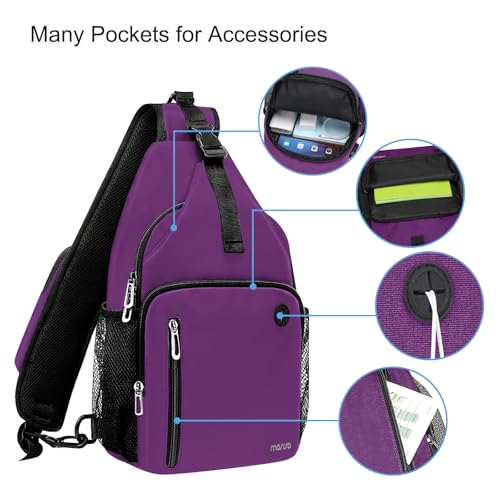 MOSISO Plum Sling Backpack with USB Charging Port & Multiple Pockets - Travel & Hiking Crossbody Bag