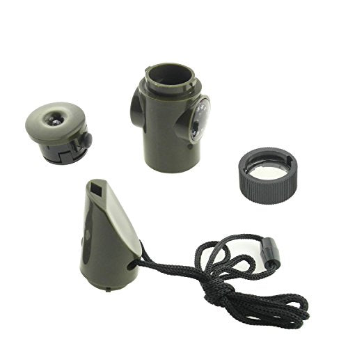 7-in-1 Camping Whistle with LED Light, Compass & Thermometer