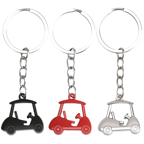 3 Pcs Metal Golf Cart Keychain Set - Durable Zinc Alloy Golf Gifts