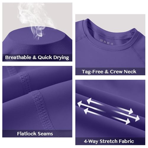 Boys Compression Shirt - Long Sleeve Athletic Base Layer, X-Large Purple
