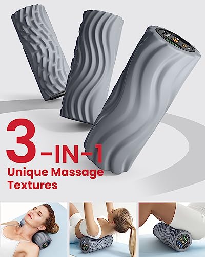 Vibrating Foam Roller - 5 Speed Rechargeable Massage Roller - Gray