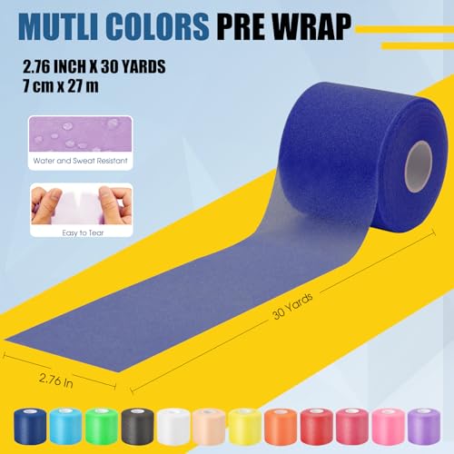 Pre Wrap Athletic Tape - 2.76 In x 30 Yds Foam Underwrap, Dark Blue - 2 Pack
