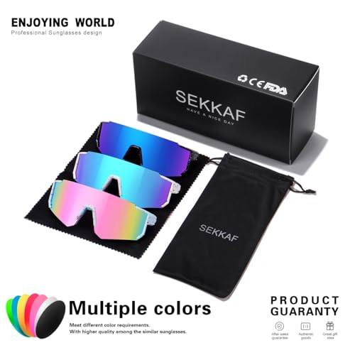 Youth Baseball Sunglasses with UV400 Protection - 3 Pack - Black/Blue, White/Blue, Pink/Blue