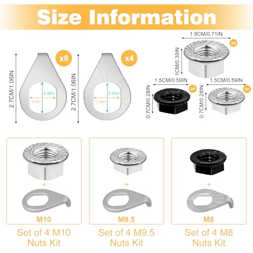 24-Piece Bike Axle Nut and Safety Washer Kit - M8, M9.5, M10