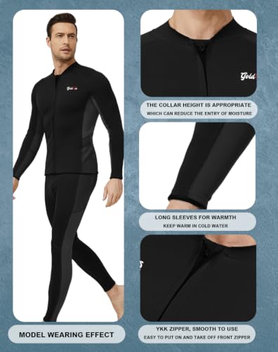GoldFin Men's 2mm Neoprene Wetsuit Top Jacket Black X-Large Water Sports