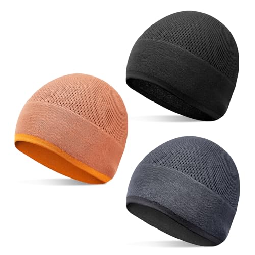 BIAOTN Bamboo Skull Cap Beanie Hat for Men & Women - Sweat-Wicking Sleep Cap, 2 Pack, Black/Graphite/Orange