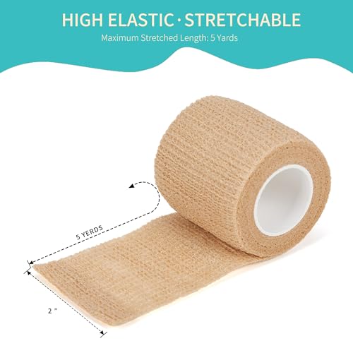 Self Adhesive Bandage Wraps - 6 Pack, 2" x 5 Yards, Beige