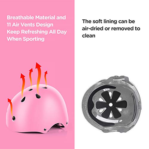 Kids Bike Helmet Set with Knee Pads & Wrist Guards - Pink