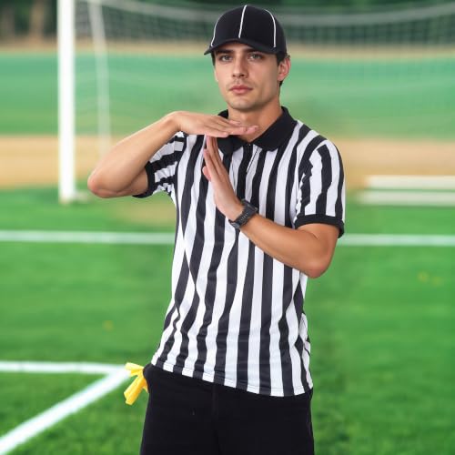 3X-Large Referee Shirt for Men and Women - Stripe Umpire Jersey with Hat, Penalty Flag & Whistle