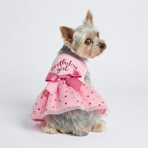 Fitwarm Medium Pink Birthday Girl Dog Tulle Dress for Small Dogs & Cats