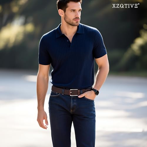 Braided Stretch Belt for Men - Elastic Woven Golf Belt, Coffee - Waist 33-38in