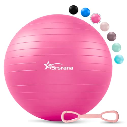 Srsrana Hot Pink Exercise Ball 23-26in for Yoga Pilates Pregnancy Core Stability